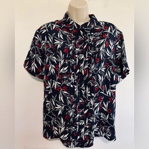 Alfred Dunner 18P blouse Blue red white floral button down